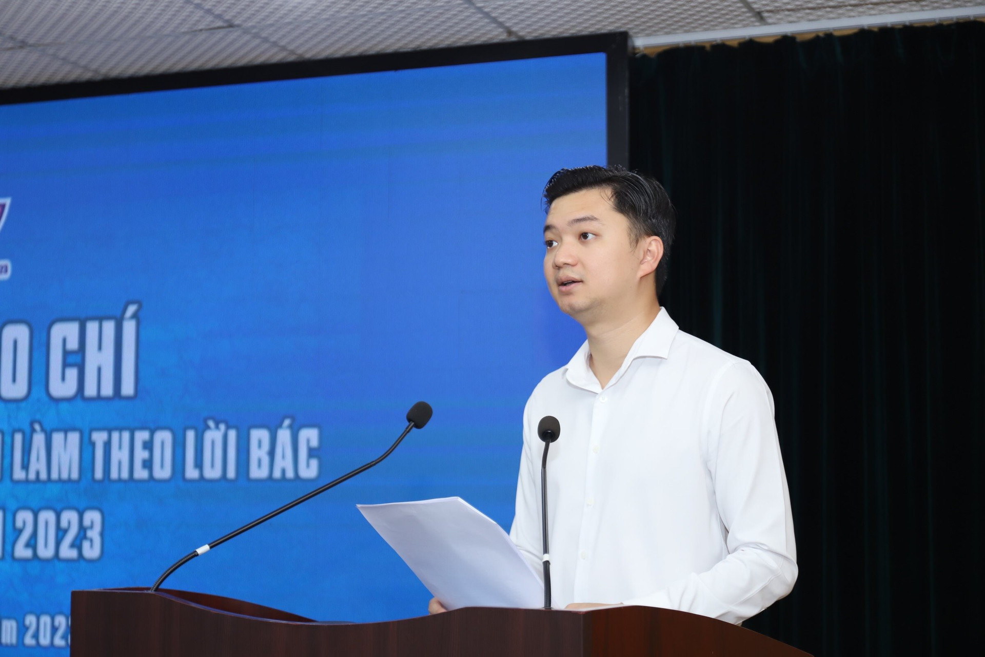Bí thư Trung ương Đoàn, Chủ tịch Trung ương Hội Sinh viên Việt Nam Nguyễn Minh Triết phát biểu.