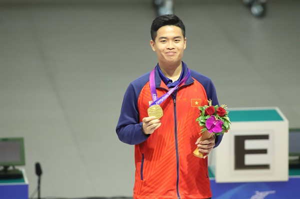 Phạm Quang Huy đã xuất sắc giành HCV đầu tiên cho đoàn Thể thao Việt Nam tại ASIAD 19. Ảnh: Cục Thể dục Thể thao.