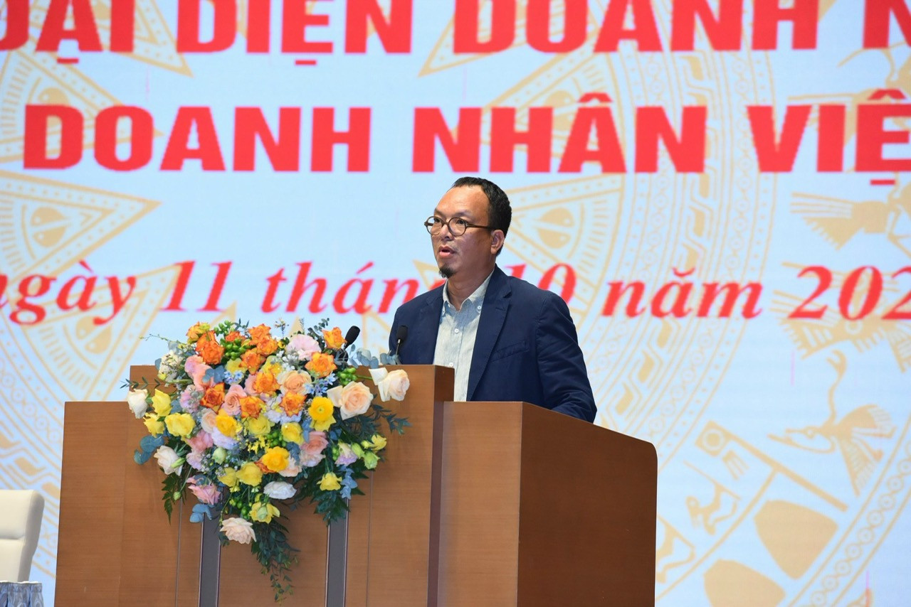 Ông Nguyễn Thiều Nam, Phó Tổng Giám đốc Tập đoàn Masan phát biểu tại buổi gặp mặt của Thường trực Chính phủ với đại diện doanh nhân.