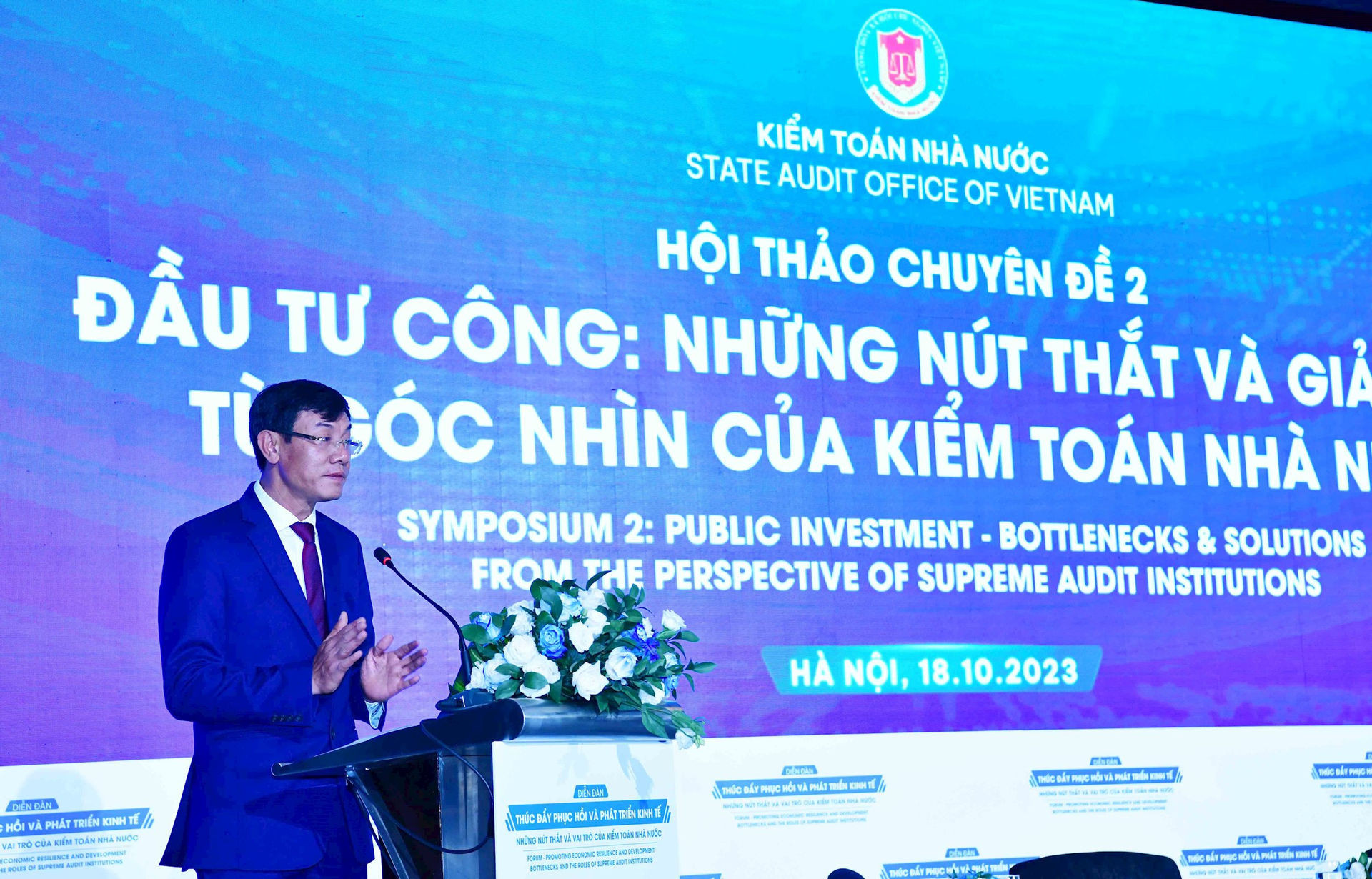 Phó Tổng Kiểm toán nhà nước Doãn Anh Thơ tổng kết Hội thảo. Ảnh: Nguyễn Lộc