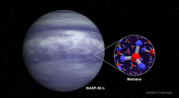 WASP-80b có bầu khí quyển ngập methane. ̣Ảnh: NASAĐ
