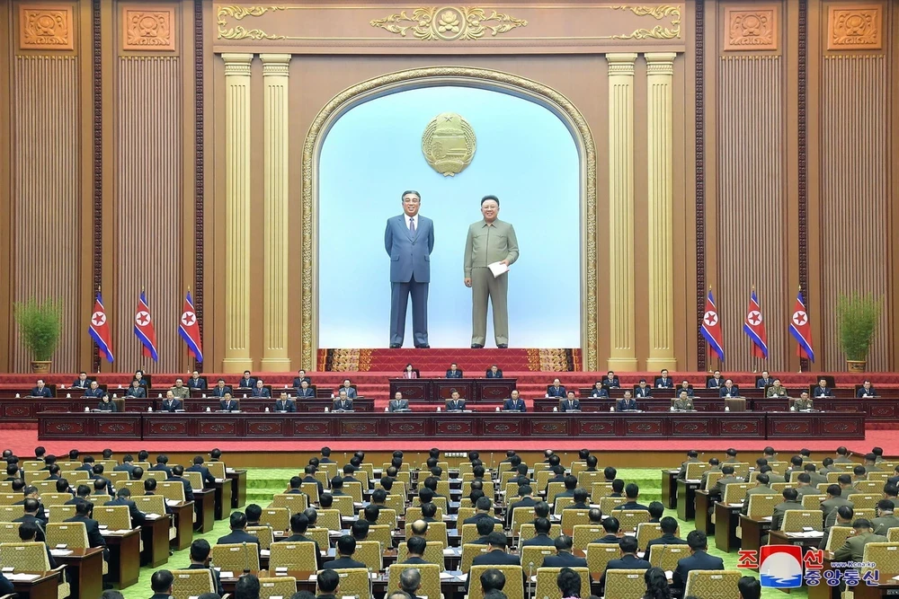 Toàn cảnh một phiên họp Hội đồng Nhân dân Tối cao (SPA - Quốc hội) Triều Tiên tại Bình Nhưỡng. (Ảnh: Yonhap/TTXVN) 