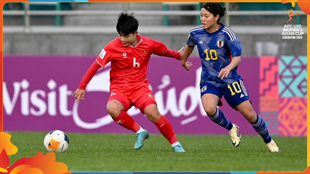 U20 Nữ Việt Nam (áo đỏ) không thể tạo nên bất ngờ trước Nhật Bản. (Nguồn: AFC)