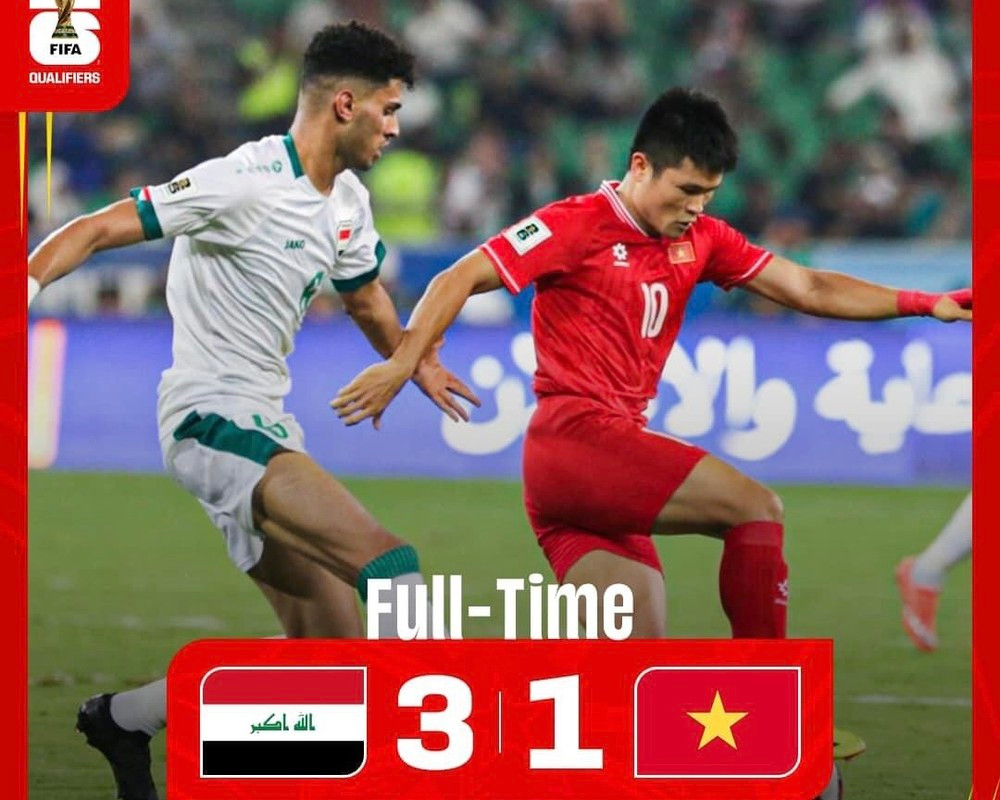 Tuyển Việt Nam nhận thất bại 1-3 trước Iraq ở lượt trận cuối vòng loại thứ hai World Cup 2026. (Ảnh: VFF)