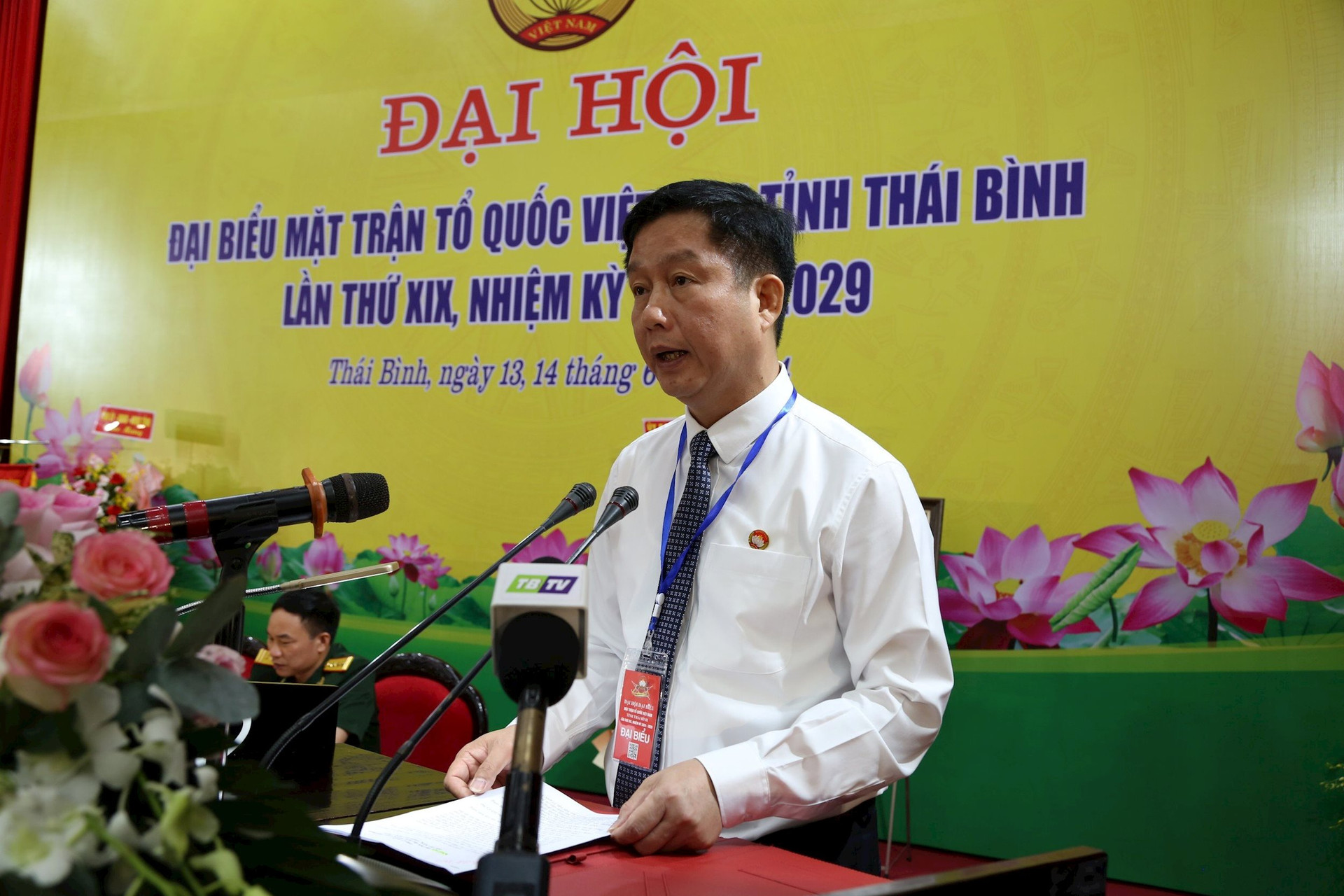 Chủ tịch Ủy ban MTTQ Việt Nam tỉnh Thái Bình Vũ Thanh Vân phát biểu khai mạc đại hội.