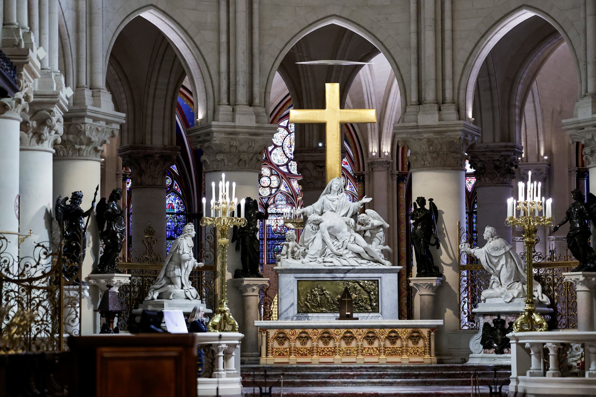 French President Macron visits the Notre Dame Cathedral, in Paris