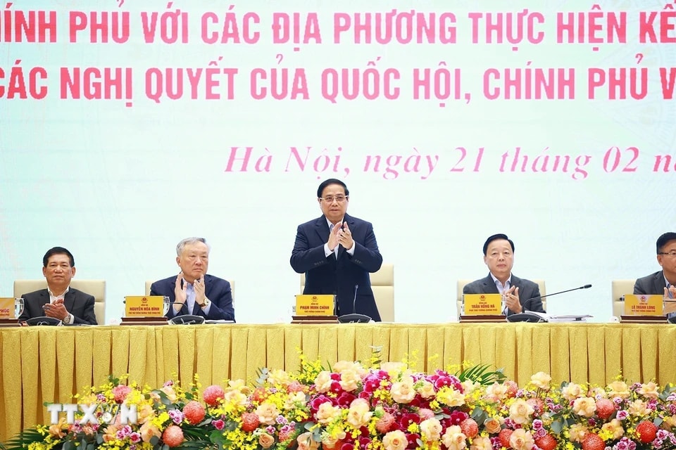 Thủ tướng Phạm Minh Chính chủ trì Hội nghị Chính phủ với các địa phương về tăng trưởng kinh tế. (Ảnh: Dương Giang/TTXVN)