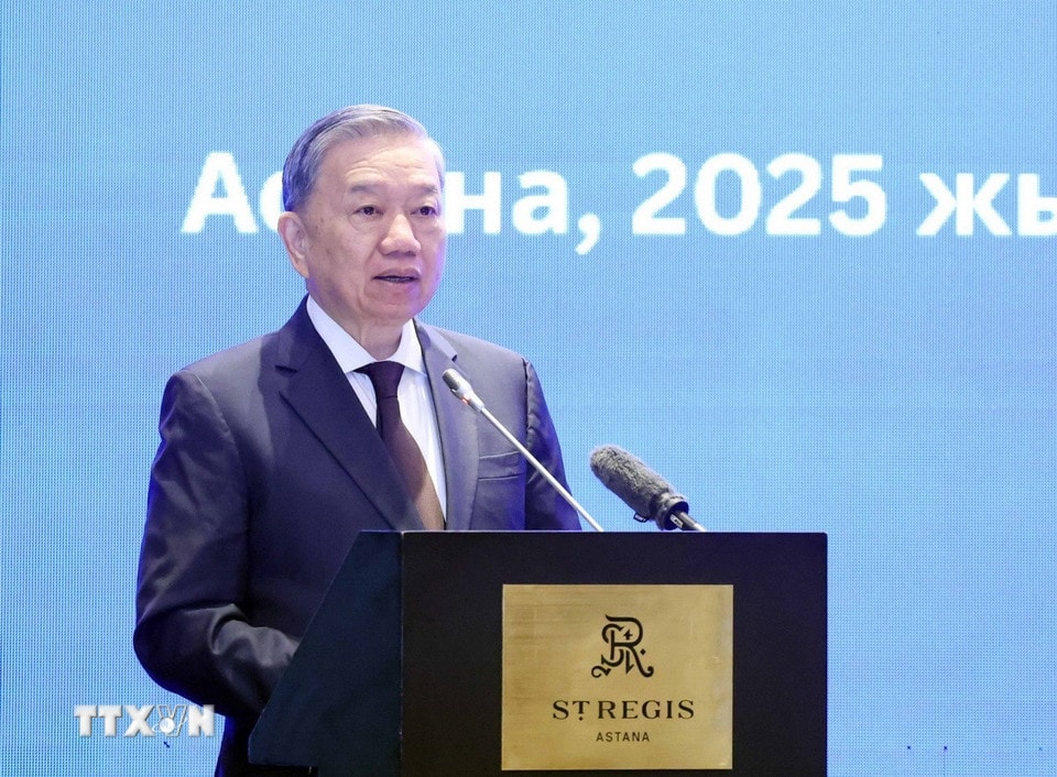 Tổng Bí thư Tô Lâm phát biểu tại Toạ đàm bàn tròn doanh nghiệp Việt Nam-Kazakhstan. (Ảnh: Thống Nhất/TTXVN)