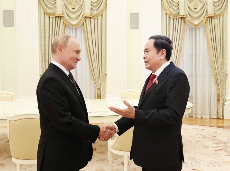 Chiều 10/9/2024 (giờ địa phương), tại Điện Kremlin ở Thủ đô Moskva, Chủ tịch Quốc hội Trần Thanh Mẫn hội kiến Tổng thống Liên bang Nga Vladimir Putin. (Ảnh: Thống Nhất/TTXVN)