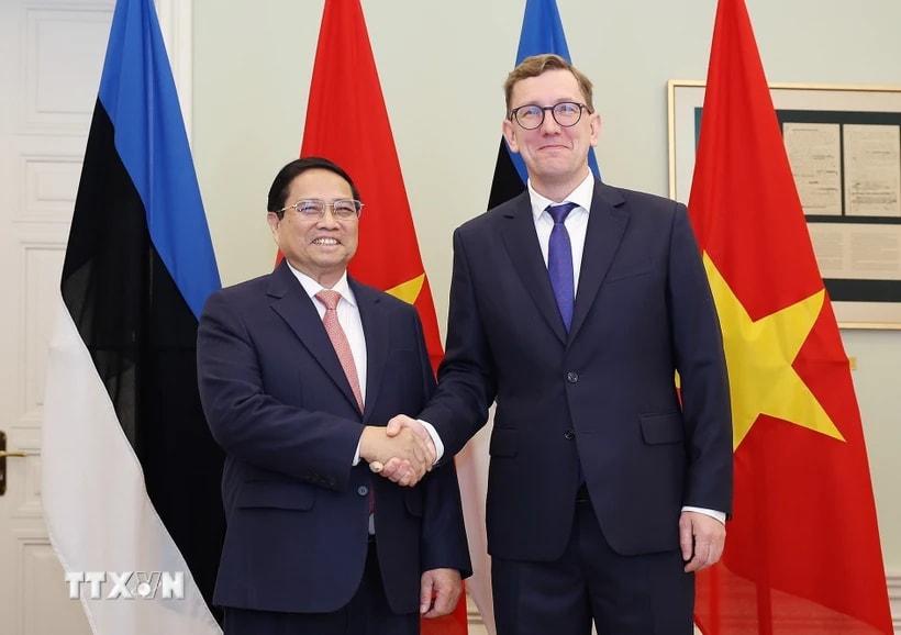 Thủ tướng Phạm Minh Chính hội đàm với Thủ tướng Cộng hòa Estonia Kristen Michal. (Ảnh: Dương Giang/TTXVN)