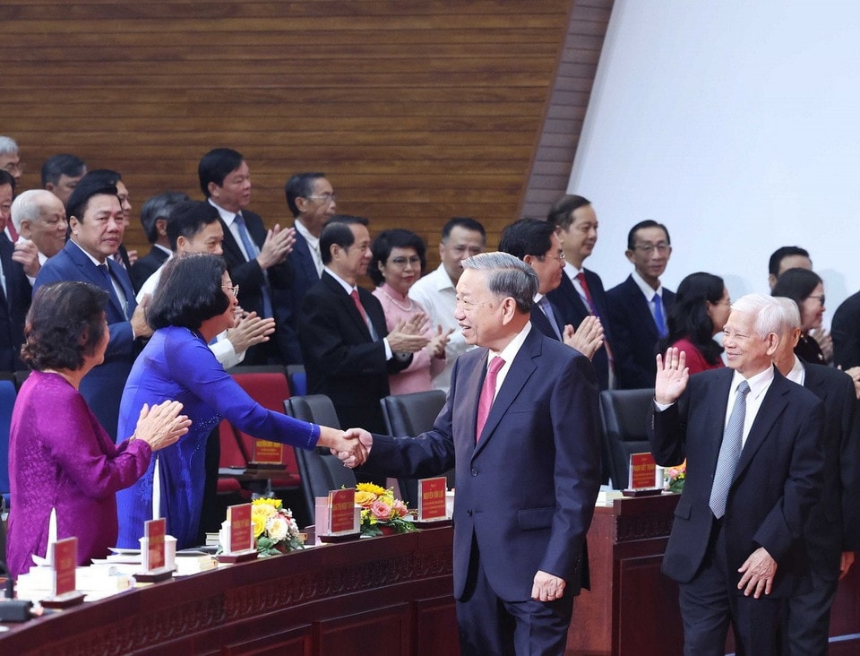 Tổng Bí thư Tô Lâm dự Lễ Công bố Nghị quyết sáp nhập đơn vị hành chính tại Thành phố Hồ Chí Minh. (Ảnh: Thống Nhất/TTXVN)