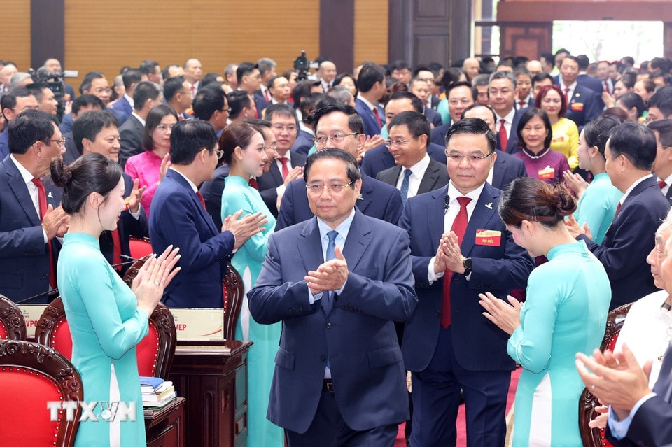 Thủ tướng Chính phủ Phạm Minh Chính đến dự Đại hội đại biểu Đảng bộ Tập đoàn Petrovietnam lần thứ IV, nhiệm kỳ 2025-2030. (Ảnh: Quốc Khánh/TTXVN)