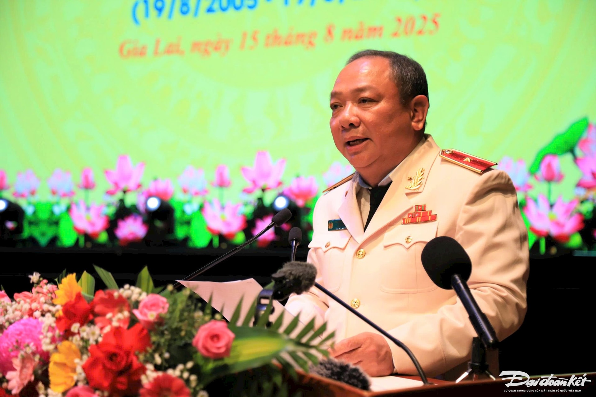 Thiếu tướng Lê Quang Nhân, Giám đốc Công an tỉnh Gia Lai phát biểu tại buô lễ. Ảnh: Đình Sang.
